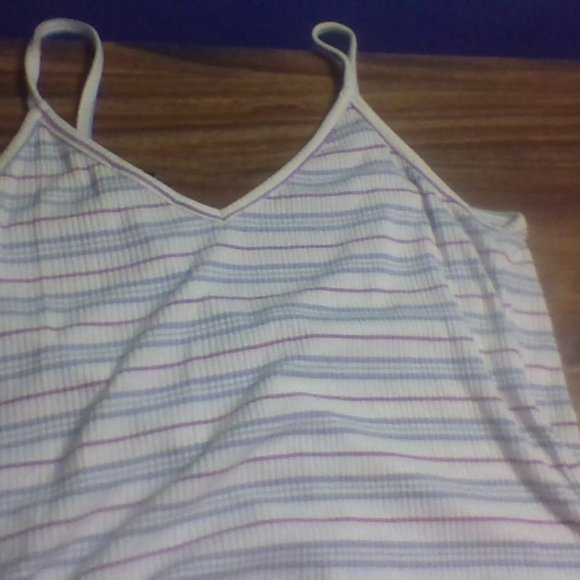 White with Purple Blue Striped Loose Cami Crop Top - Picture 2 of 2